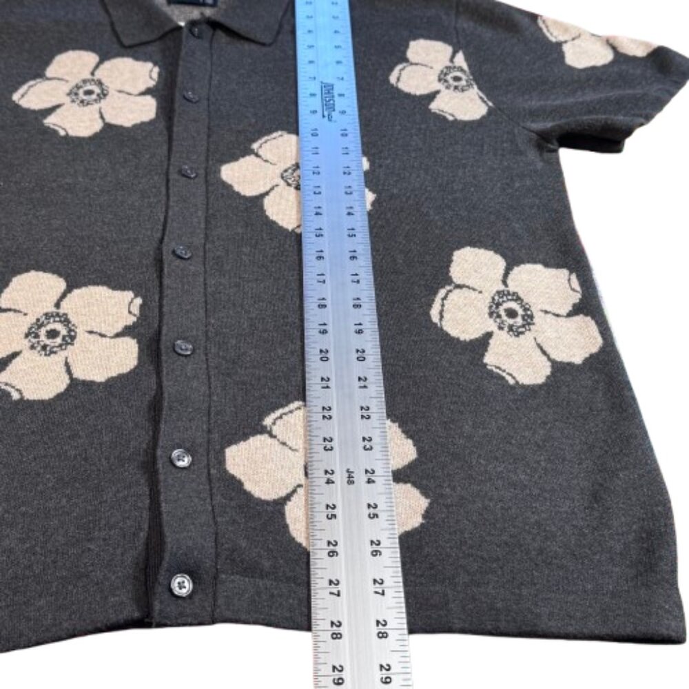Abercrombie & Fitch Gray Floral Sopranos Retro Bowling Polo Button-Down (SZ L T) - Picture 4 of 11